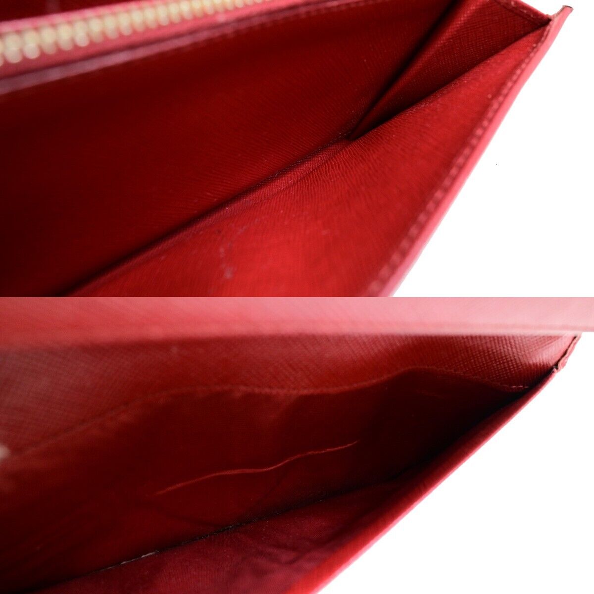 PRADA Logo Bifold Long Zipper Bifold Wallet Saffiano Leather Red Gold 03EB369