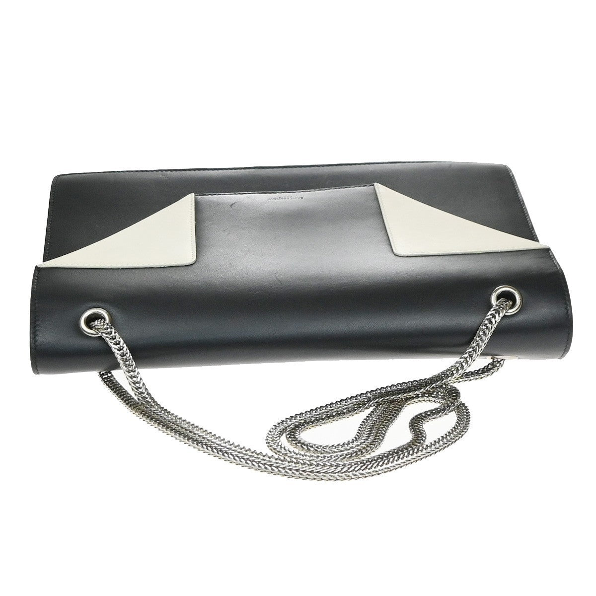 SAINT LAURENT Logo Betty Chain Shoulder Bag Leather Black White SHW 95RQ003