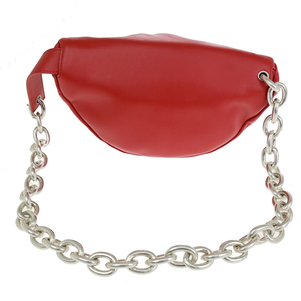 BOTTEGA VENETA The Chain Pouch Shoulder Body Bag Leather Red Silver 609RF159