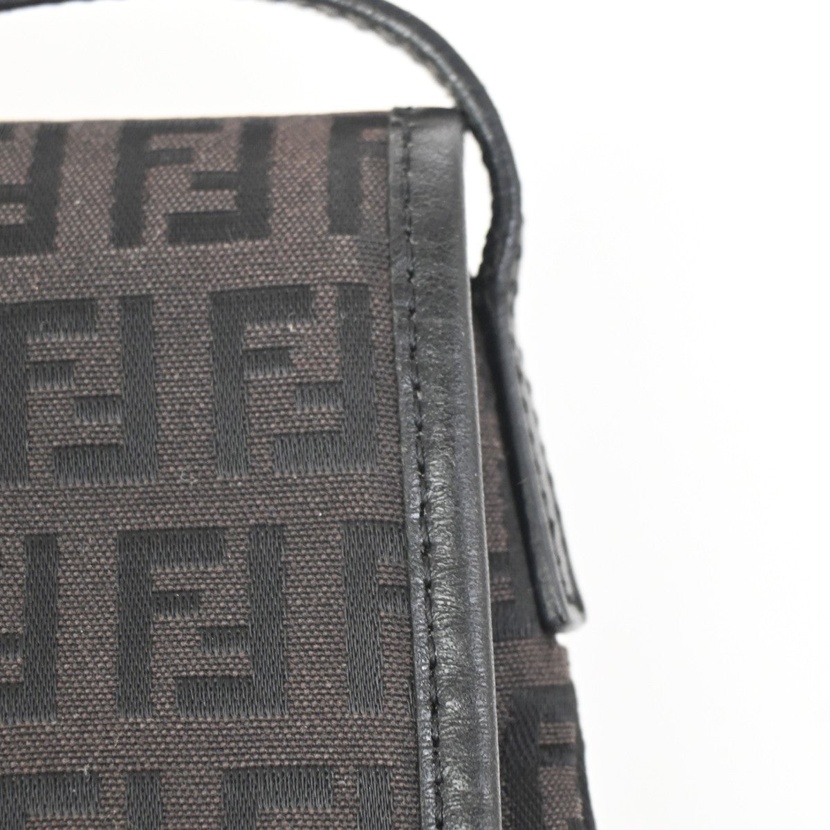 FENDI Zuccino Shoulder Cossbody Bag Canvas Leather Brown Black SHW Italy 36KC904