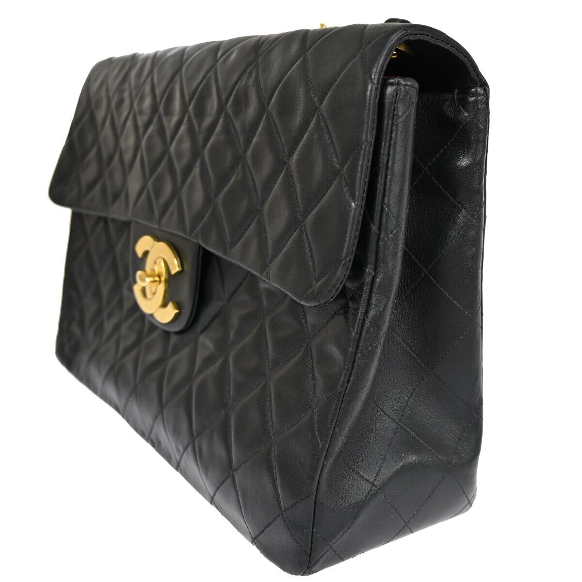 CHANEL CC Maxi Jumbo Matelasse 34 Chain Shoulder Bag Leather Black GHW 858RH948