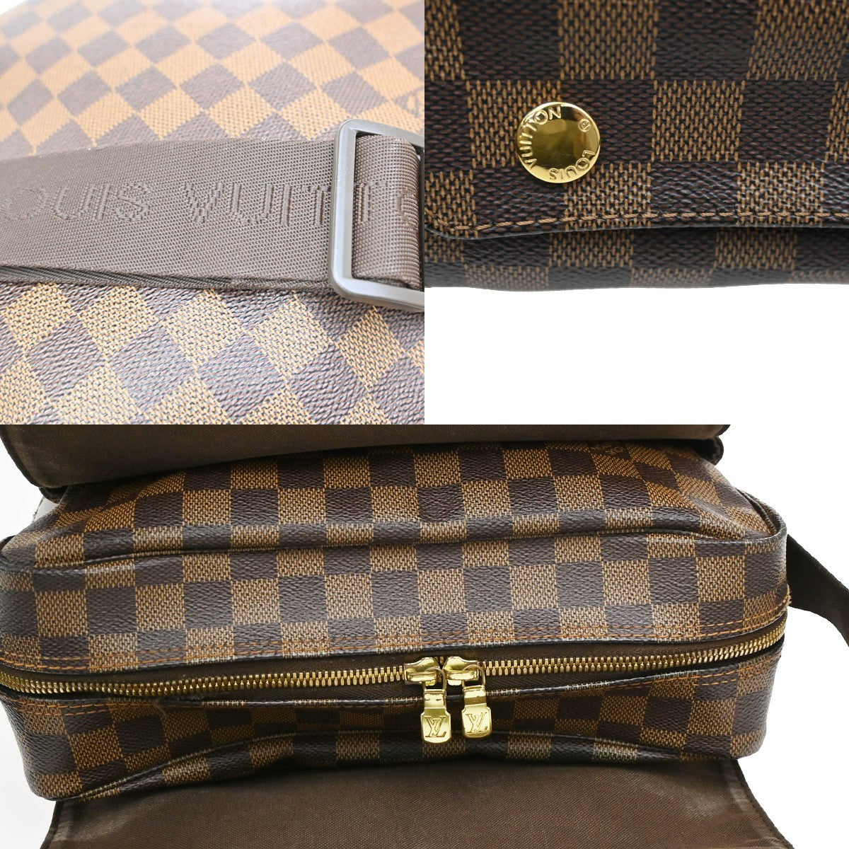 LOUIS VUITTON Naviglio Shoulder Bag Damier Ebene Leather Brown N45255 35KB609