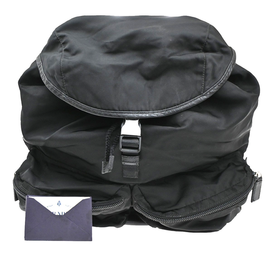 PRADA MILANO Logo Tessuto Drawstring Backpack Nylon Leather BK SHW Italy 62CA502