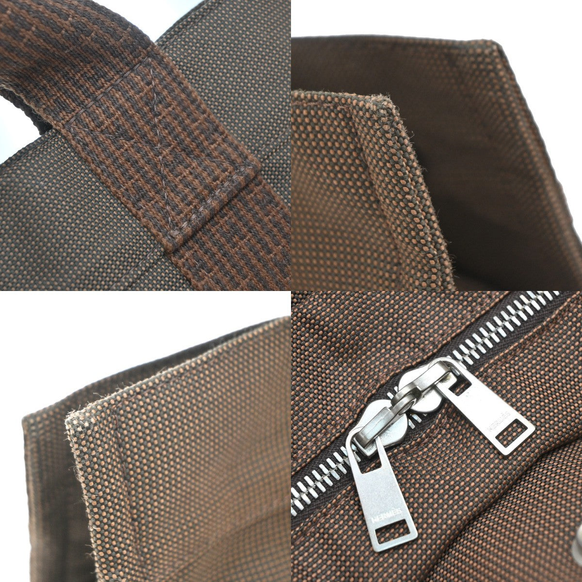HERMES Her Line Tote MM Hand Tote Bag Canvas Brown France 61EG404