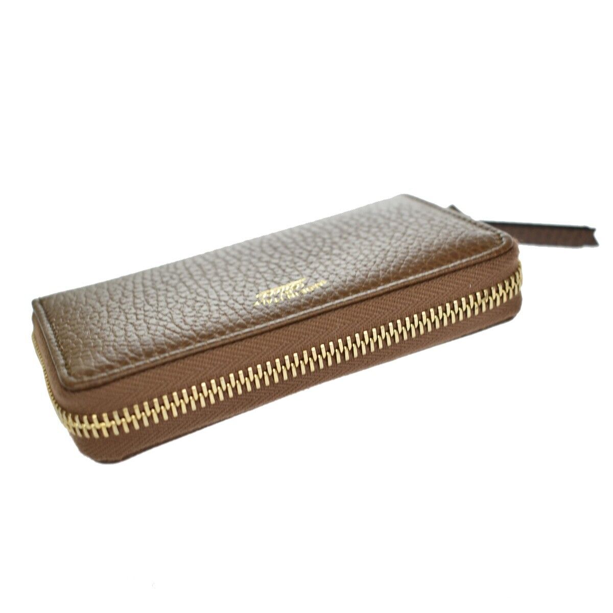 GUCCI Logo Zipper Coin Case Wallet Leather Brown Gold Made In Italy 83YC830
