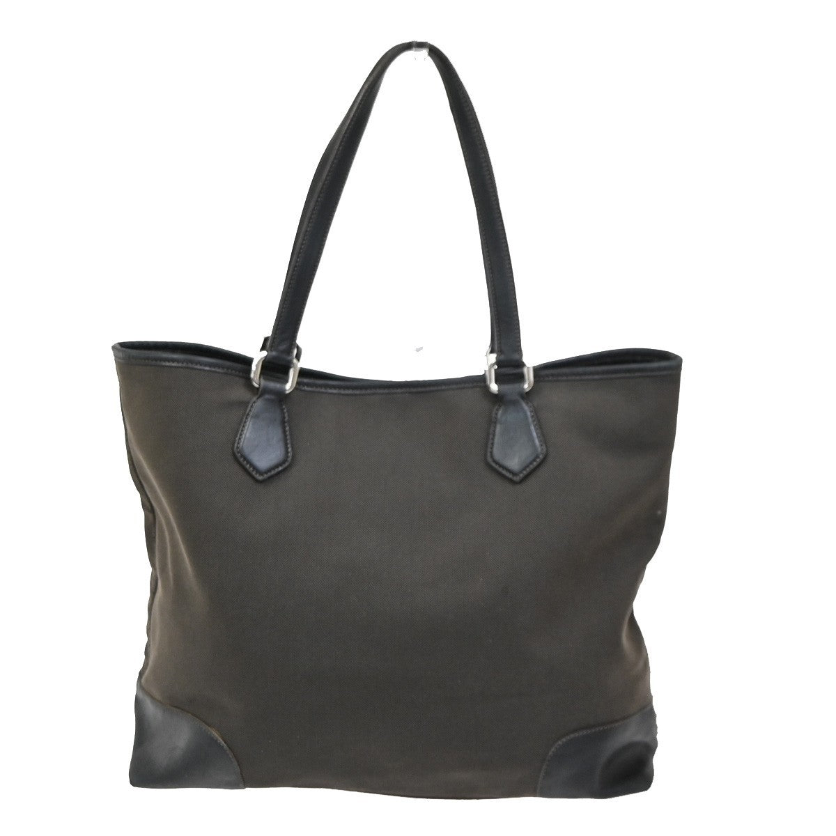 PRADA Logo Jacquard Shoulder Hand Bag Canvas Leather Brown Black GHW 64ZA263