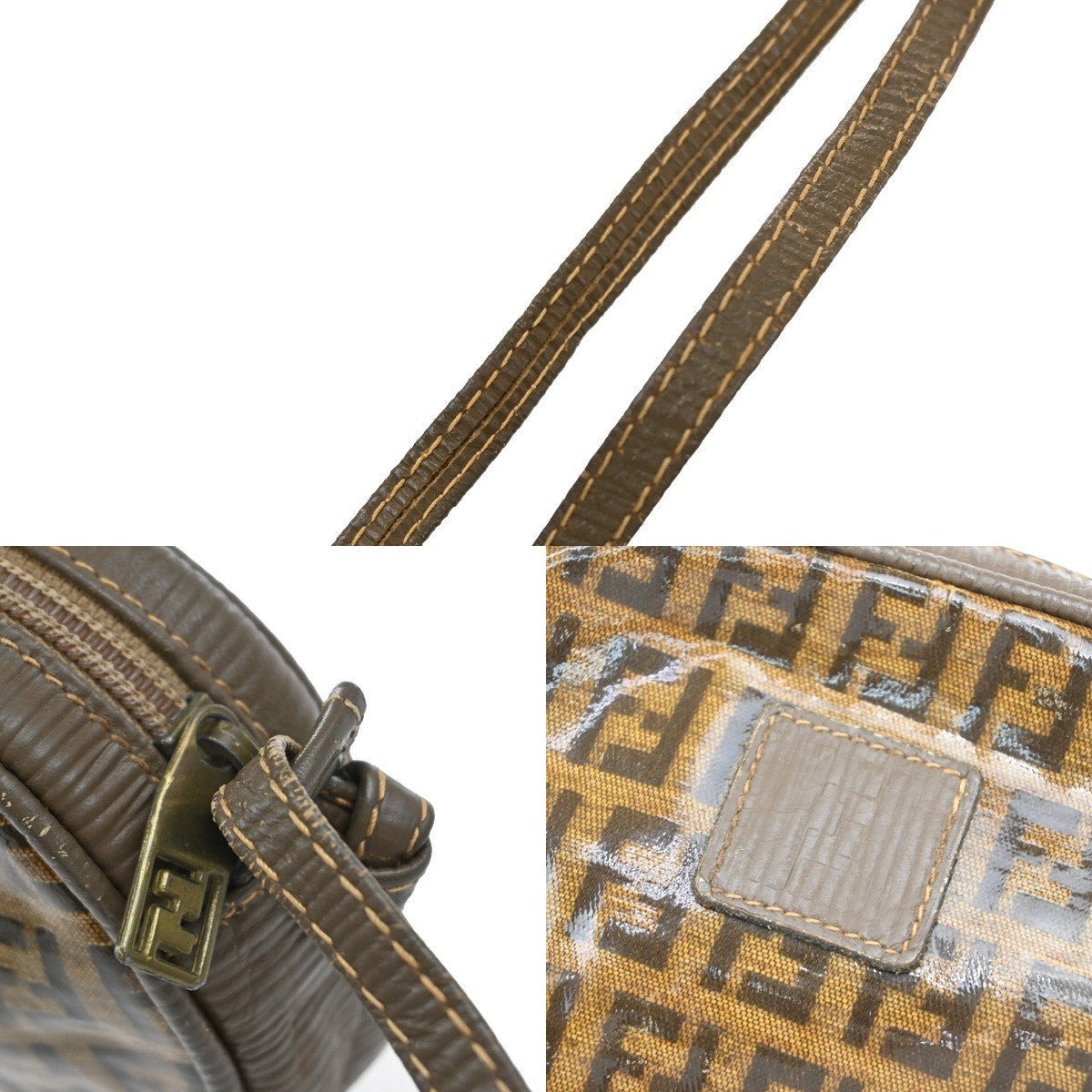 FENDI Logo Zucca Pattern Mini Shoulder Bag Coating Canvas Leather Brown 04EF988