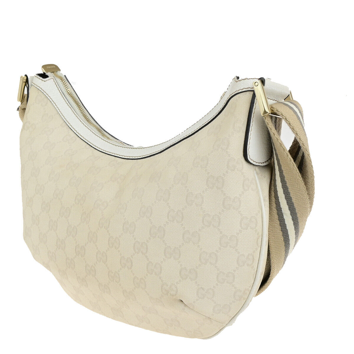 GUCCI Logo Sherry GG Pattern Shoulder Bag Canvas Leather Beige GHW 36YG781