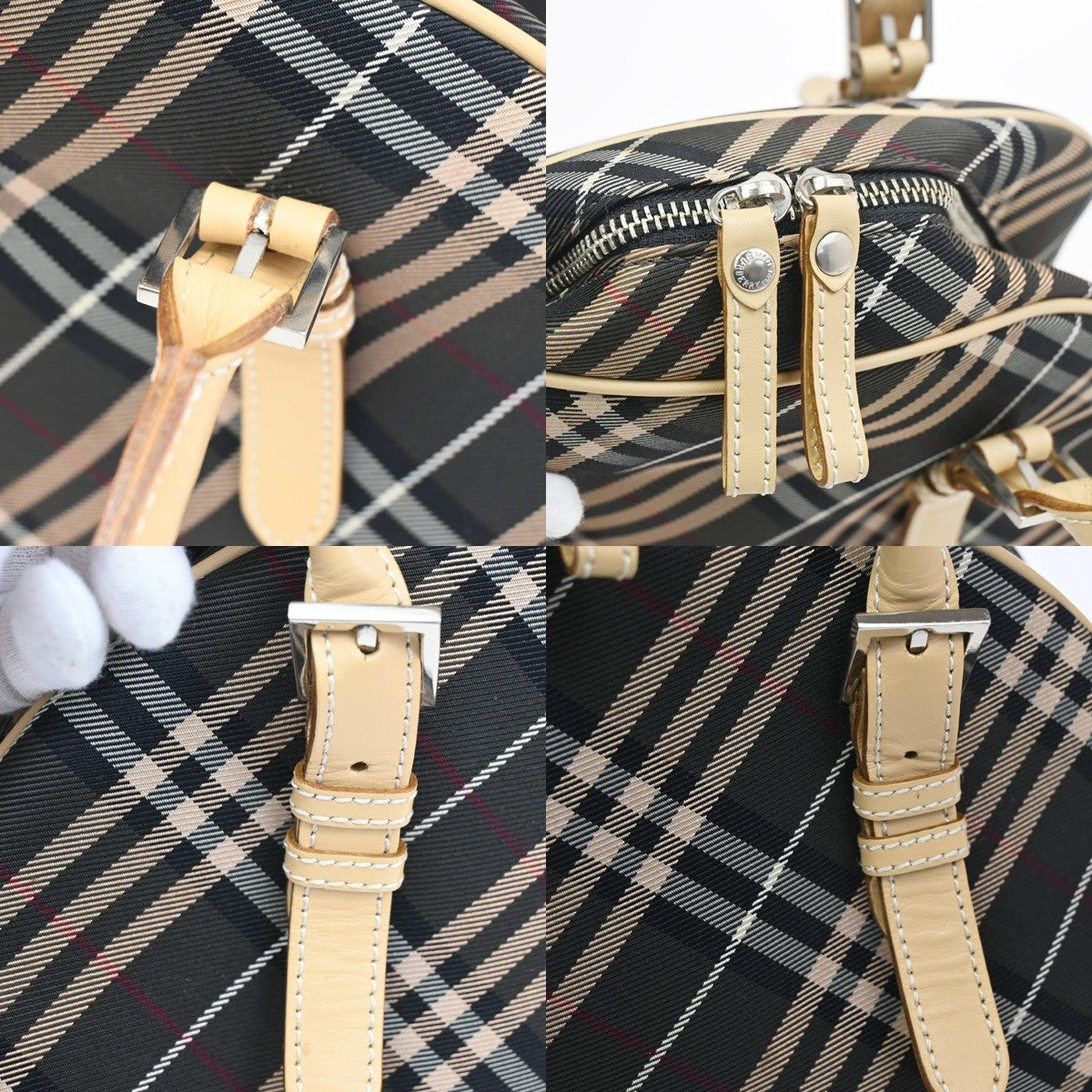 BURBERRY BLUE LABEL Nova Check Tote Bag Heart Charm Canvas Leather Brown 63KC467
