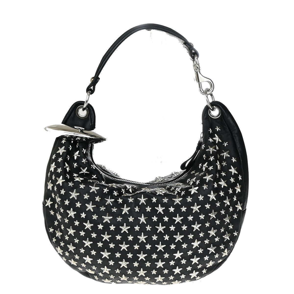 JIMMY CHOO Logo Sky Shoulder Hand Bag Star Studs Leather Black SHW Italy 31YG578