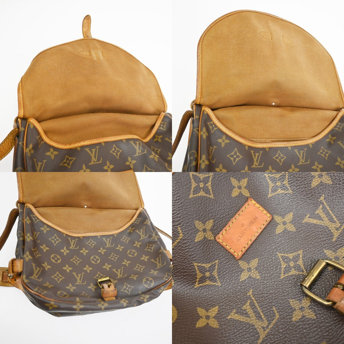 LOUIS VUITTON Logo Saumur 30 Shoulder Bag Monogram Leather Brown M42256 31YJ183