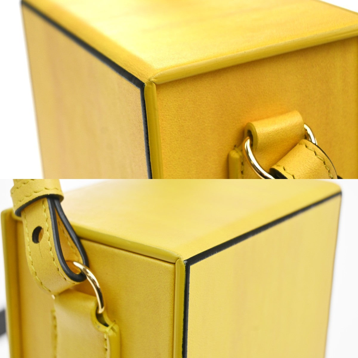 FENDI Logo Box Vertical Mini Shoulder Bag Leather Yellow GHW Italy 11YH946