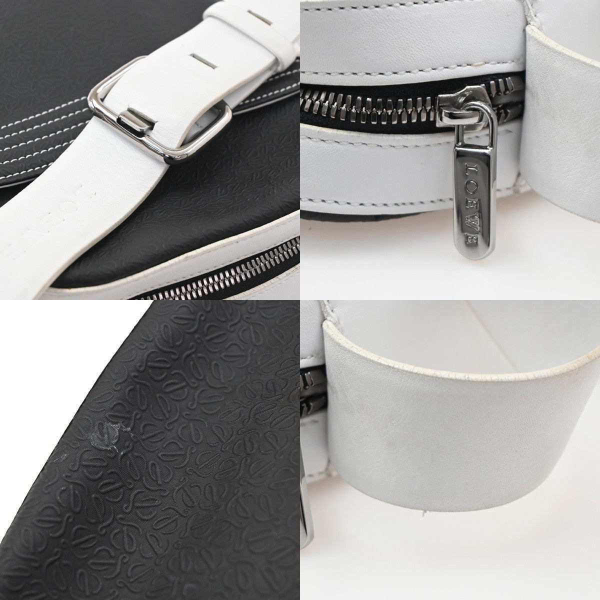 LOEWE Logo Repeat Anagram Mini Shoulder Bag Nylon Leather Black  White 38KB684