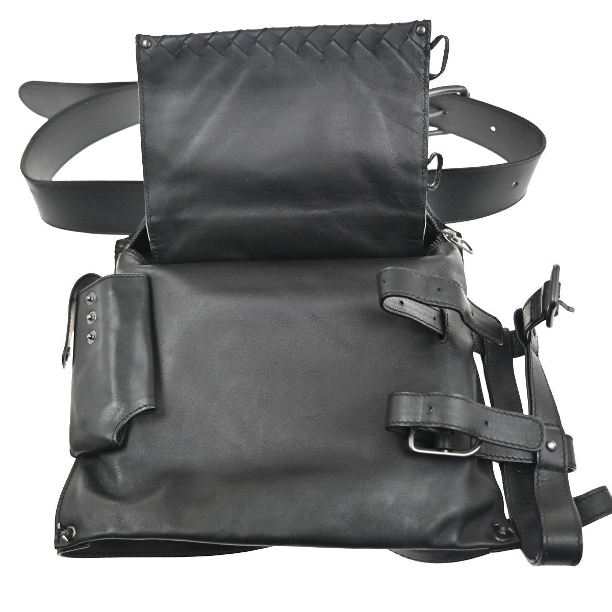 BOTTEGA VENETA Logo Intrecciato Body Bum Bag Leather Black Italy 12RL727