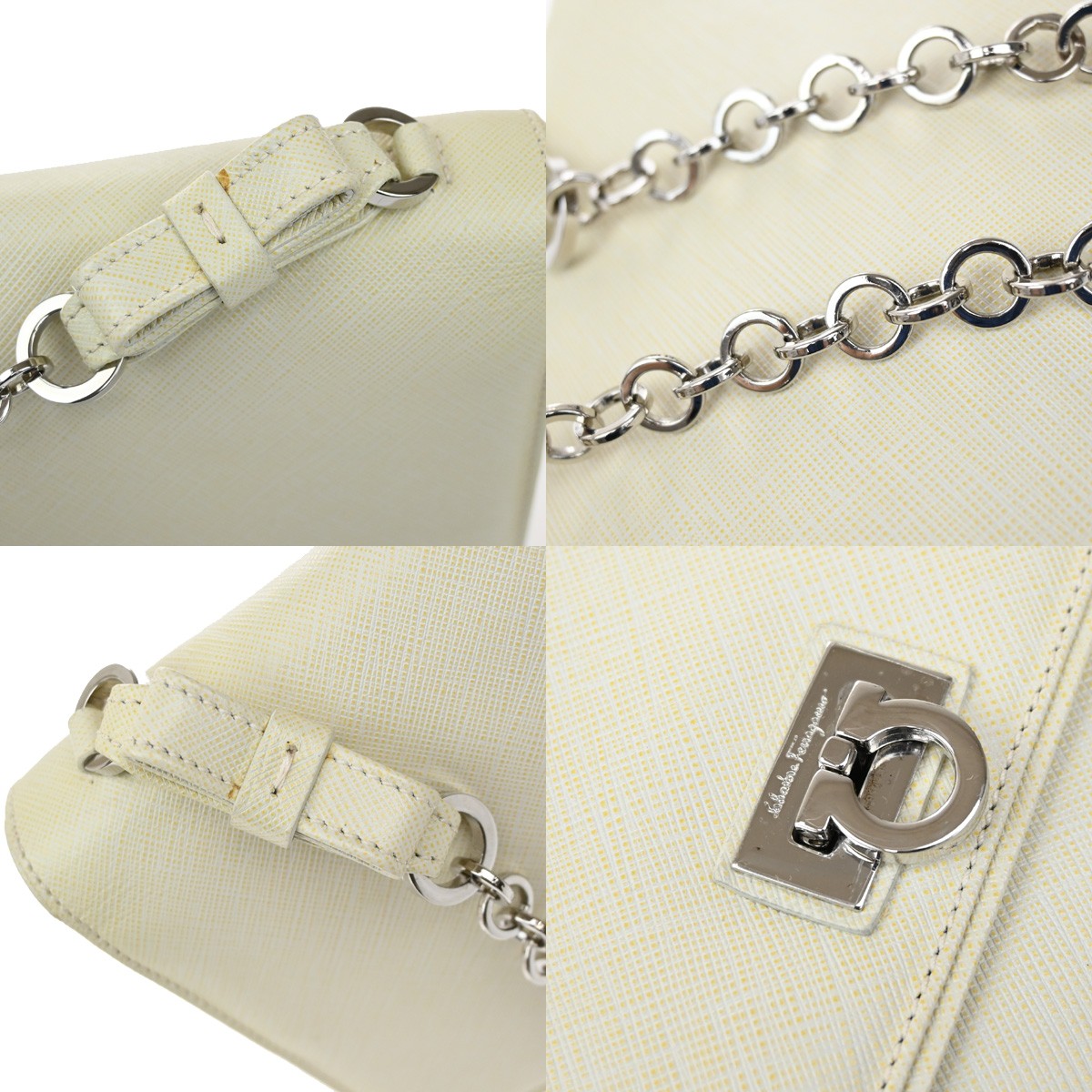 SALVATORE FERRAGAMO Gancini Chain Mini Shoulder Bag Leather White SHW 63YH769