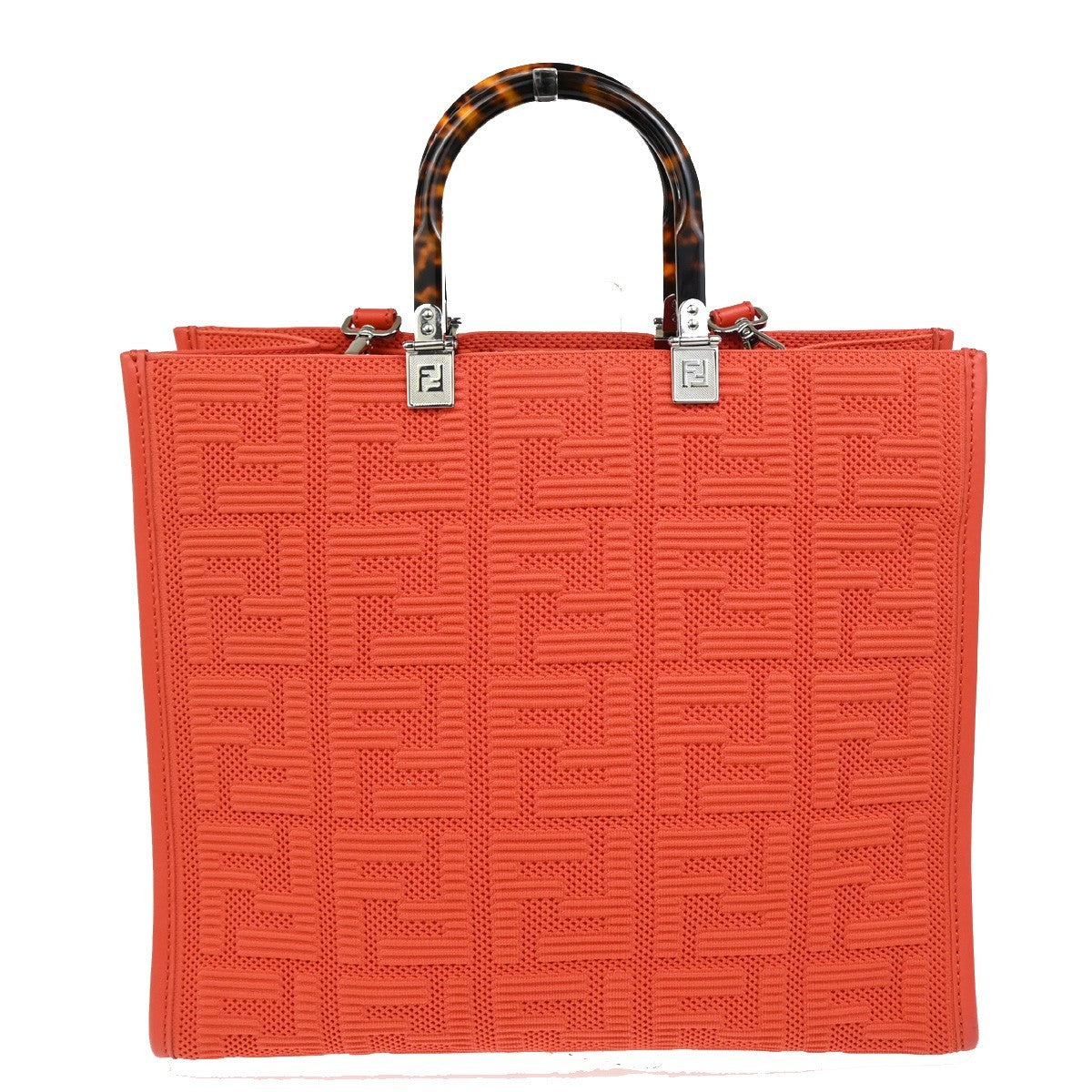 FENDI Logo Zucca Pattern 2way Tote Shoulder Bag Canvas Leather Orange 650RF496