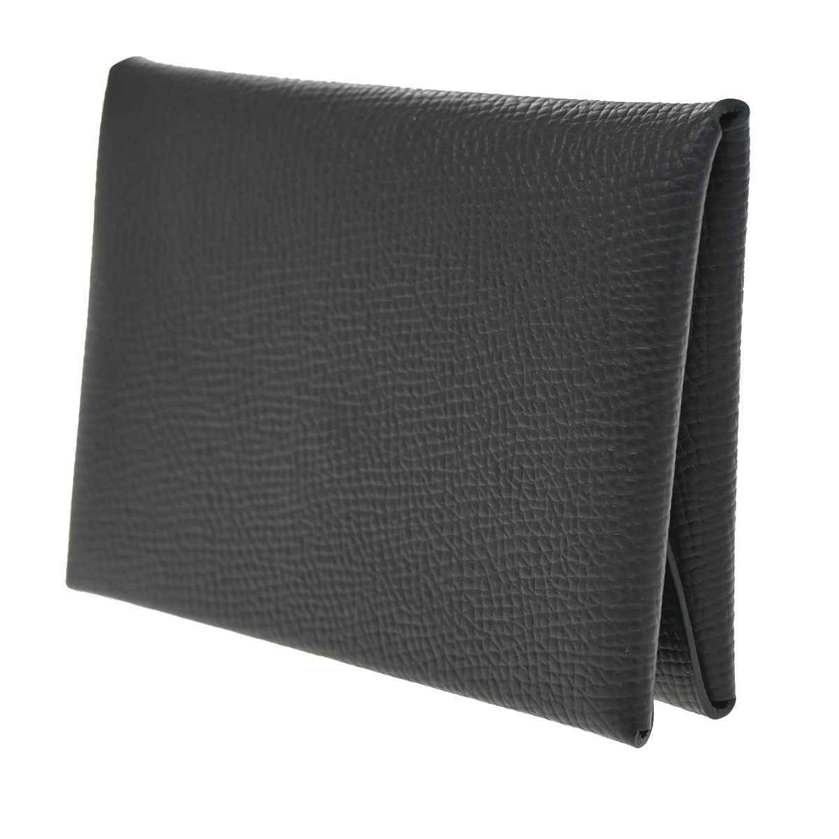 HERMES Logo Calvi Duo Card Holder Coin Case Epsom Leather Black 43LC615