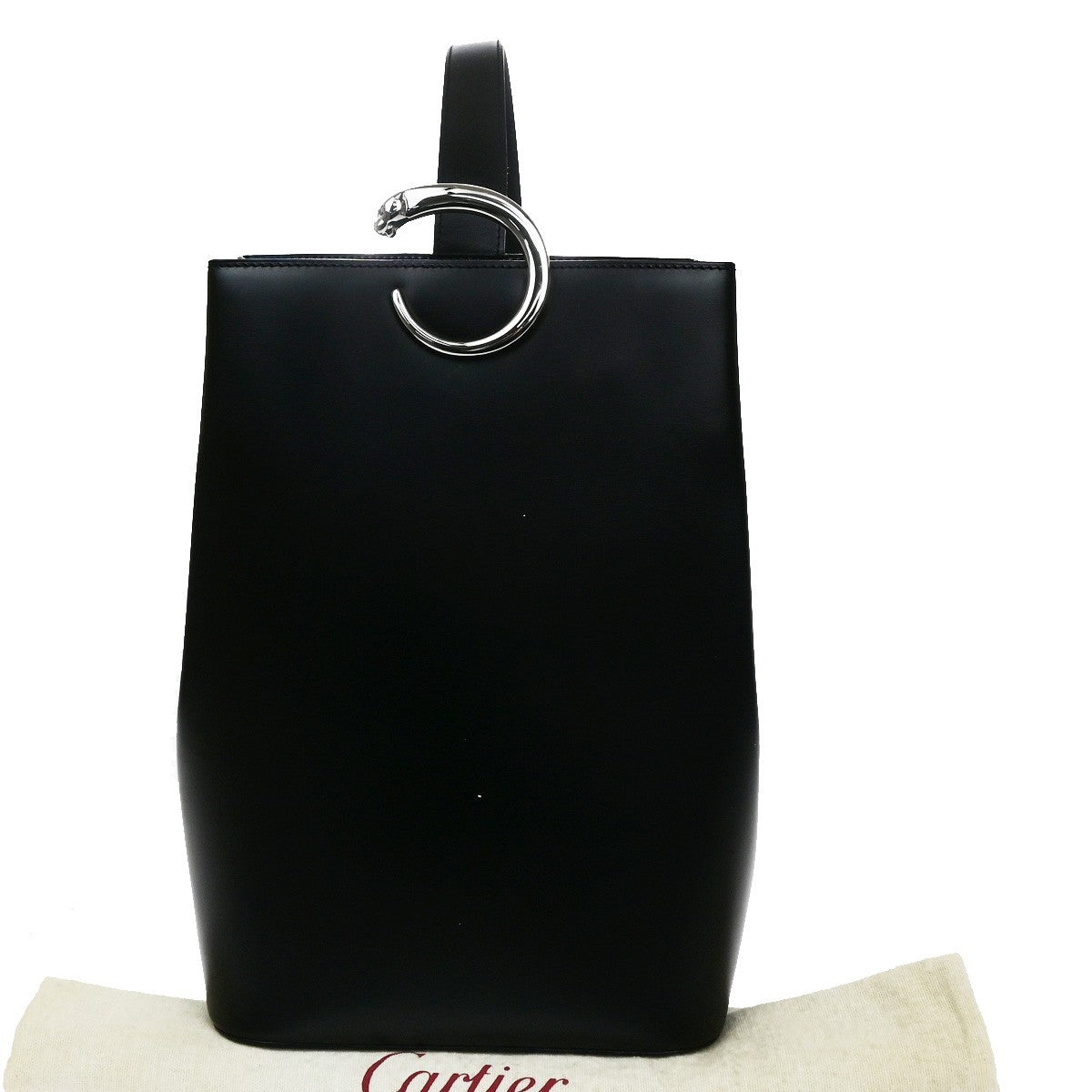 CARTIER Logo Panthere Shoulder Hand Bag Leathe Black France 76CB065