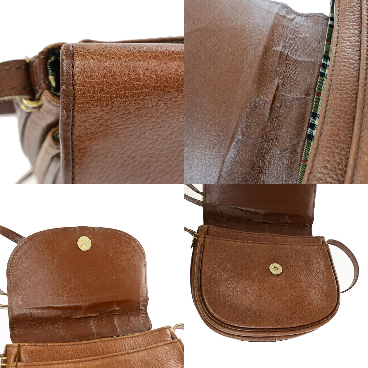 Burberrys Logo Crossbody Shoulder Bag Nova Check Leather Brown GHW 07YF249