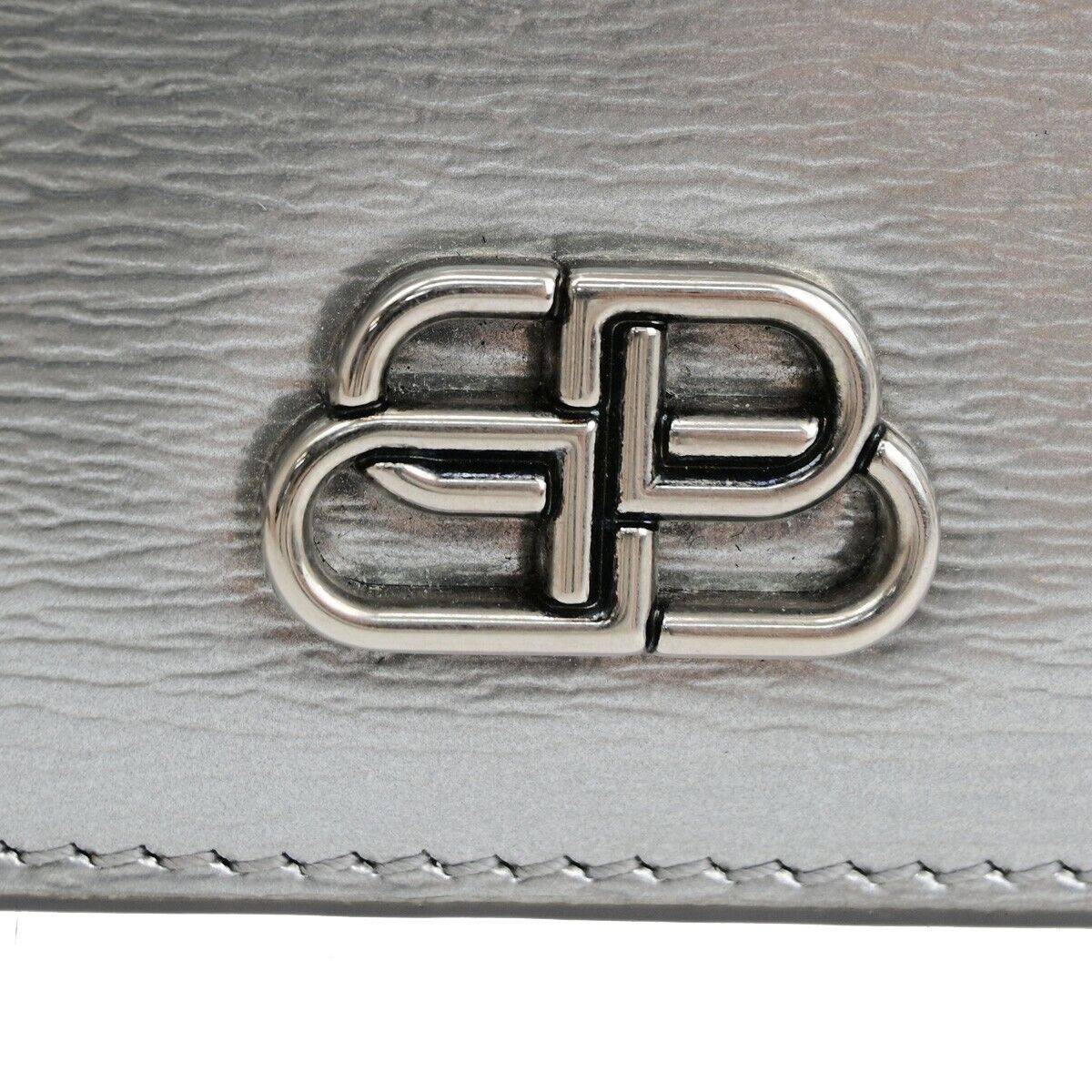 BALENCIAGA BB Logo Mini Trifold Wallet Purse Leather Silver Italy 30YF007