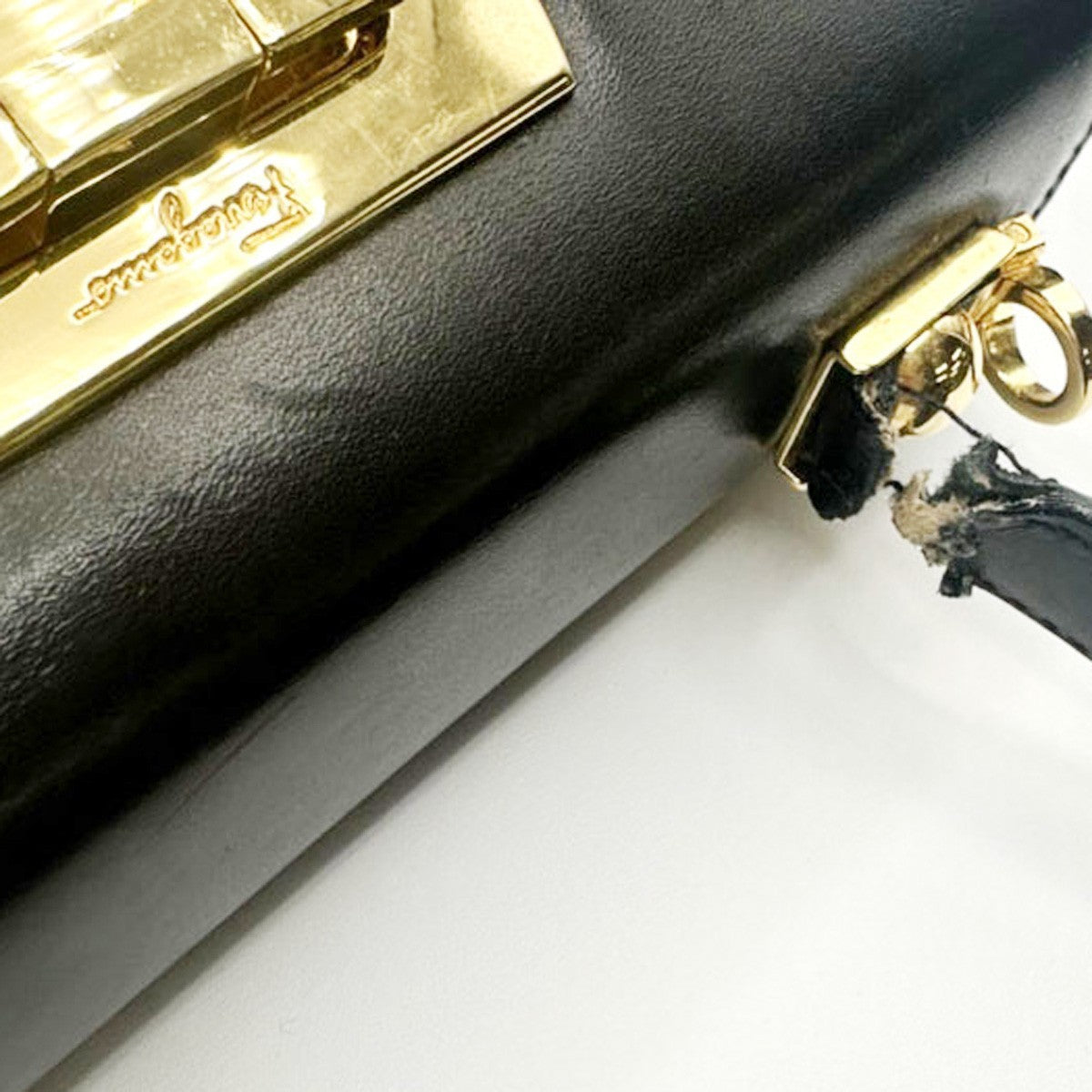 SALVATORE FERRAGAMO Gancini Mini Hand Bag Leather Black 65TA484