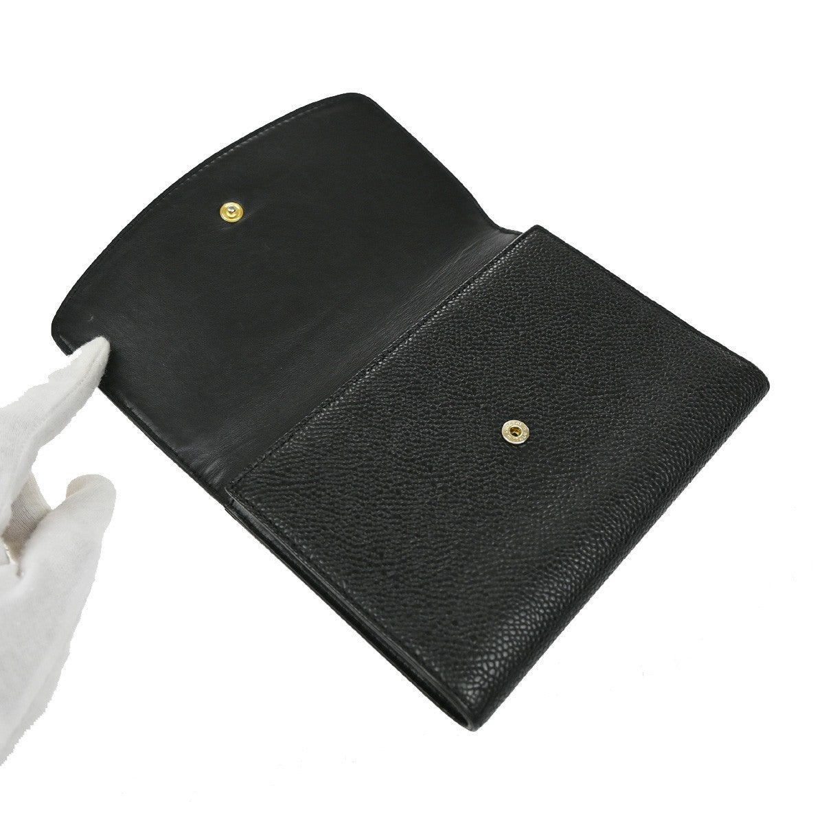 CHANEL CC Trifold Compact Wallet Grained Calfskin Leather Black Vintage 79RF500