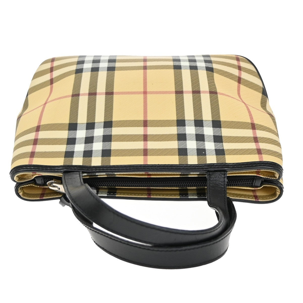 BURBERRY Logo Nova Check Hand Shoulder Bag Leather PVC Black Beige SHW 69KA989