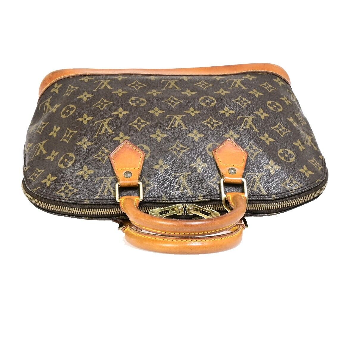 LOUIS VUITTON LV Logo Alma Hand Bag Monogram Leather Brown U.S.A. M51130 39EB645