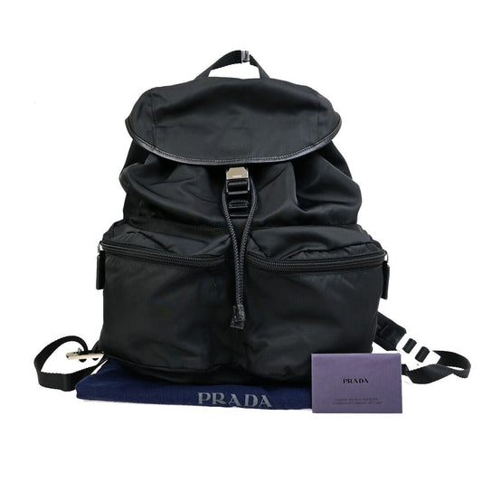 PRADA MILANO Logo Backpack Bag Nylon Leather Black Silver Made In Italy 91RK723