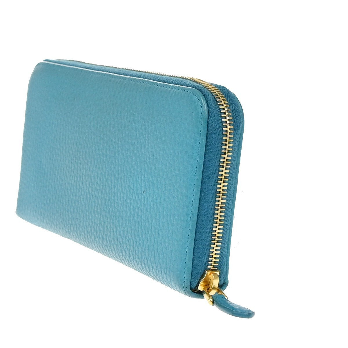 PRADA Logo Long Zipper Around Wallet Vitello Grain Leather Blue Italy 30KB104