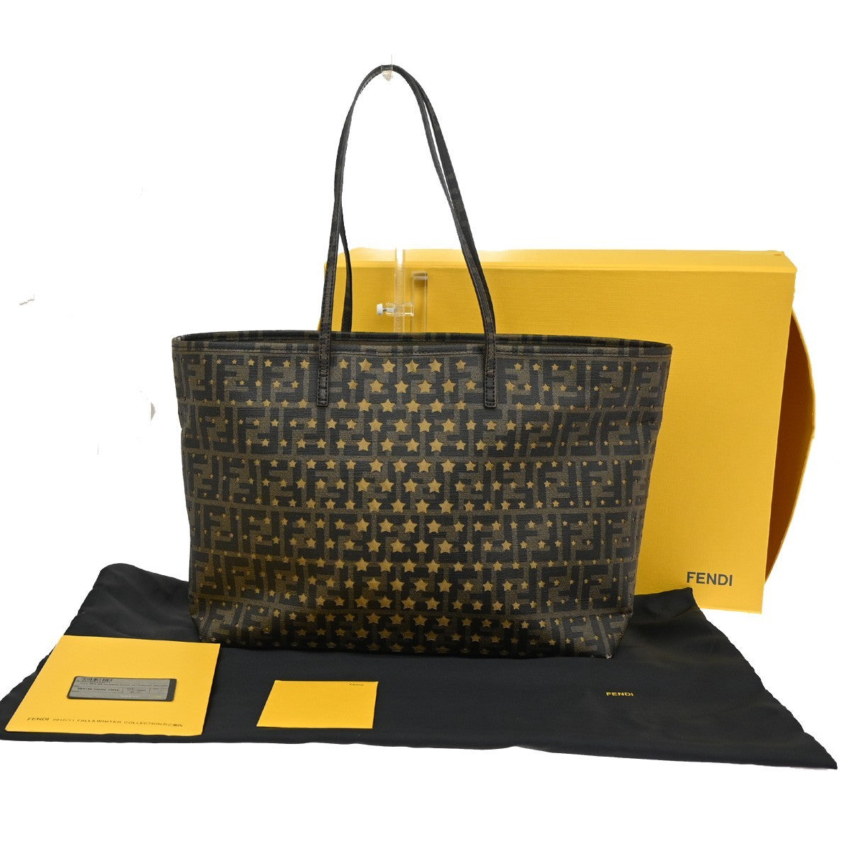 FENDI Logo Zucca x Star Pattern Tote Shoulder Bag Canvas PVC Leather BN 27RL554