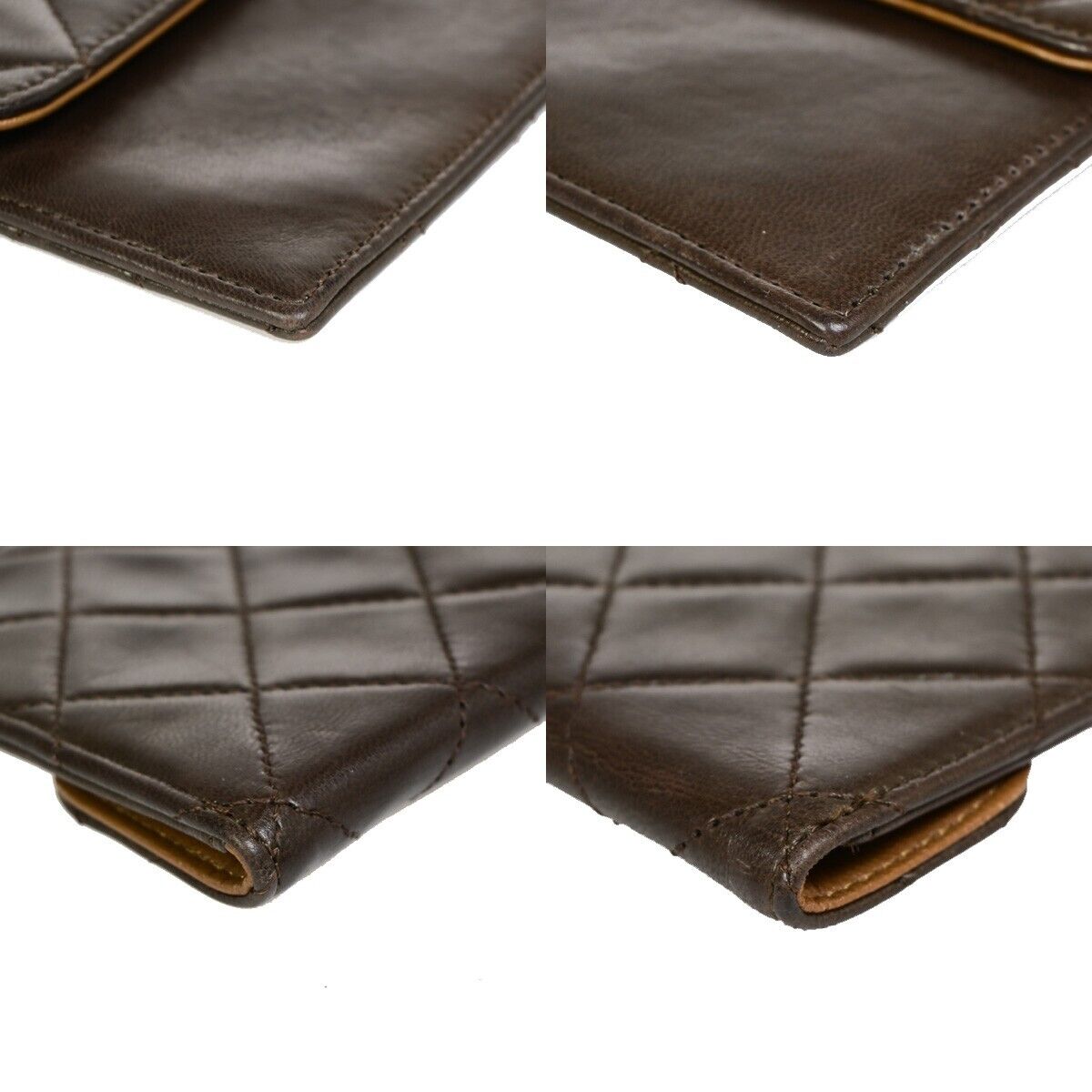 CHANEL CC Logo Matelasse Mini Pouch Wallet Coin Case Leather Brown Gold 62EB312