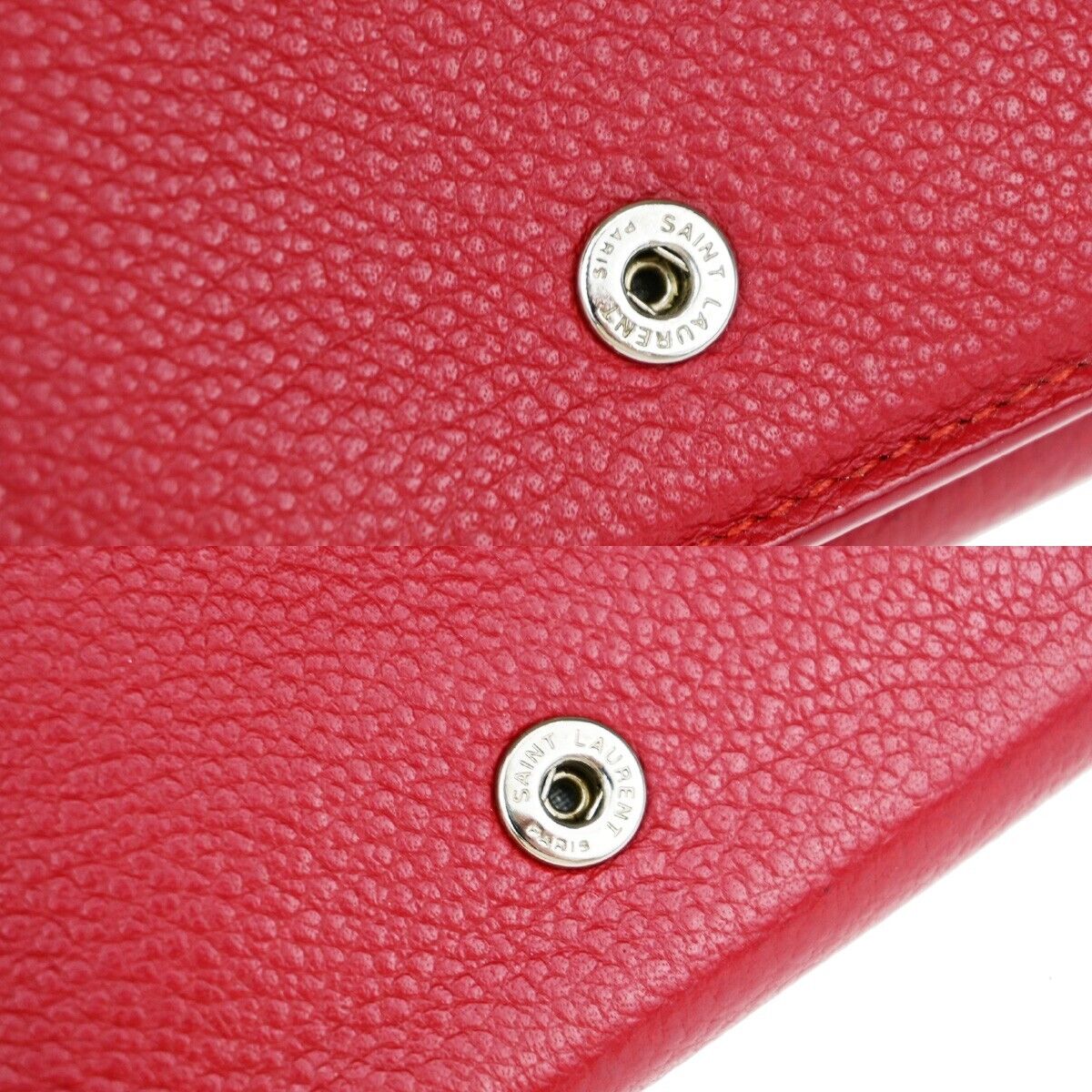 SAINT LAURENT Logo Trifold Wallet Purse Leather Red SHW Made in Italy 04KA226