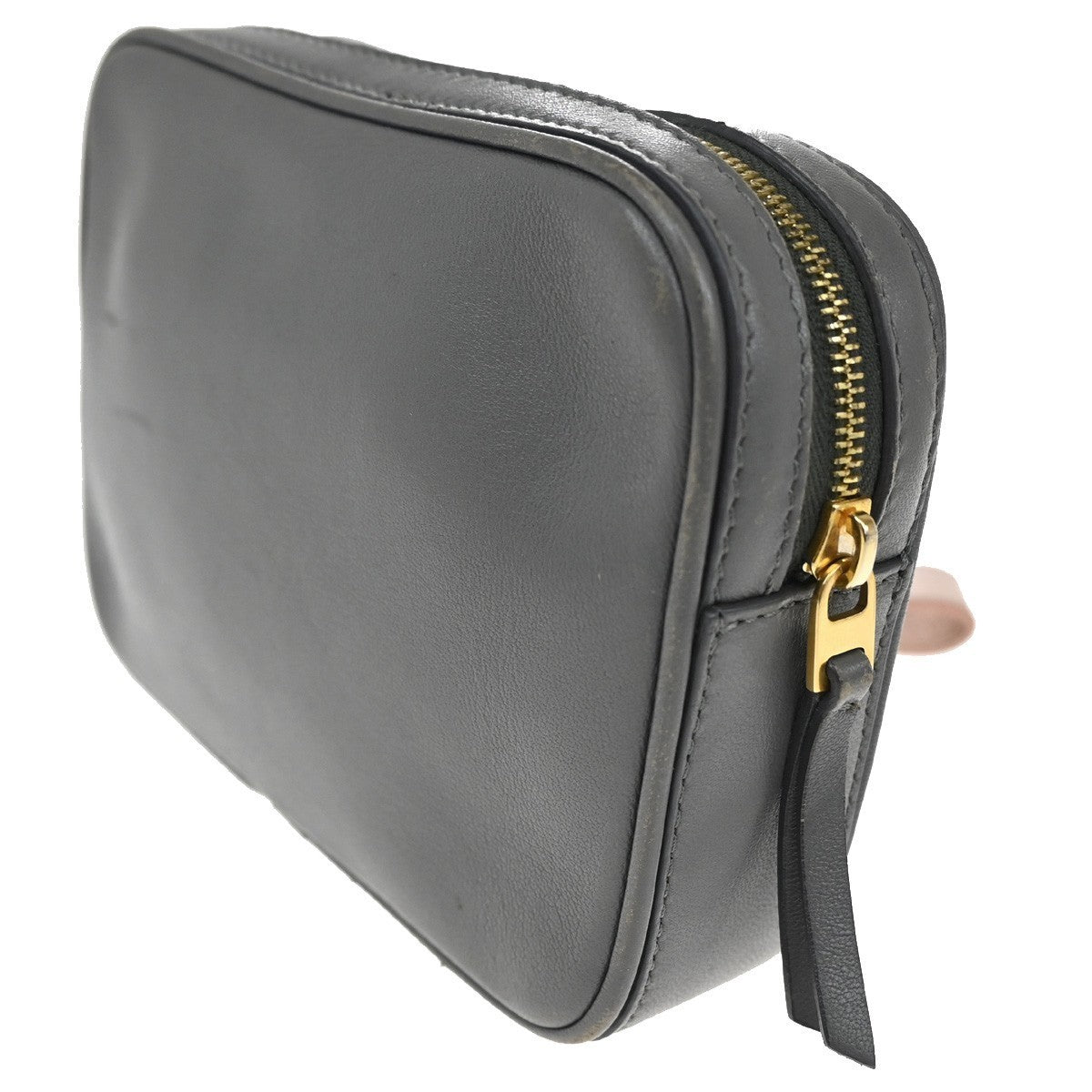 CELINE Logo Mini Pouch Bag Leather Gray GHW France 67TA391