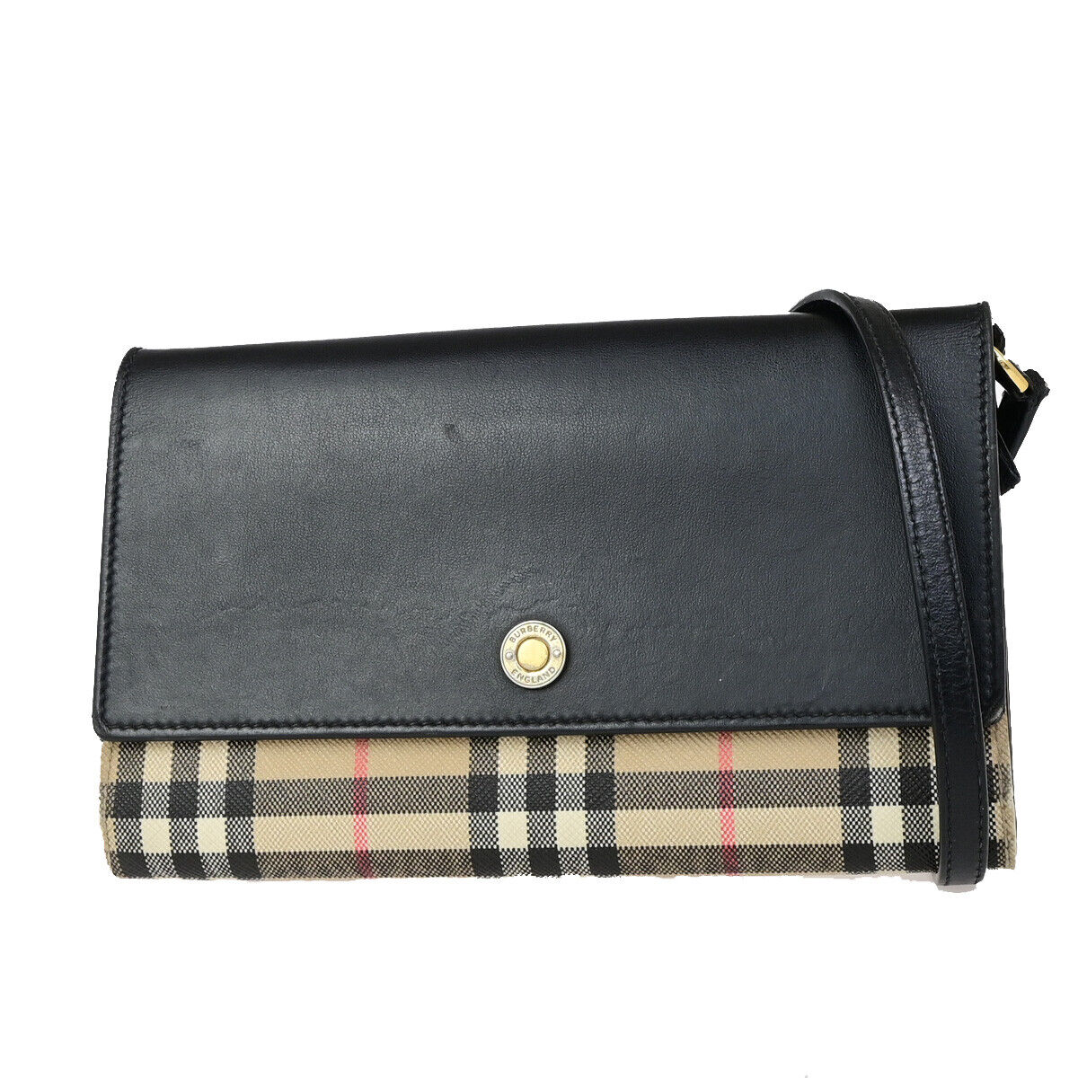 BURBERRY Logo Wallet Shoulder Bag Nova Check Leather PVC Black GHW 31SJ436