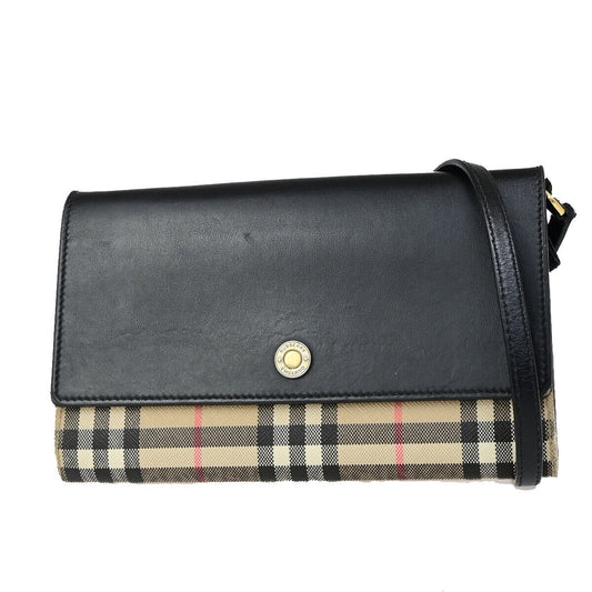 BURBERRY Logo Wallet Shoulder Bag Nova Check Leather PVC Black GHW 31SJ436