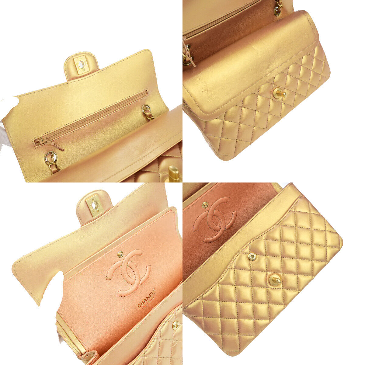 CHANEL CC Matelasse 25 Double Flap Chain Shoulder Bag Leather Pink Gold 401RK683