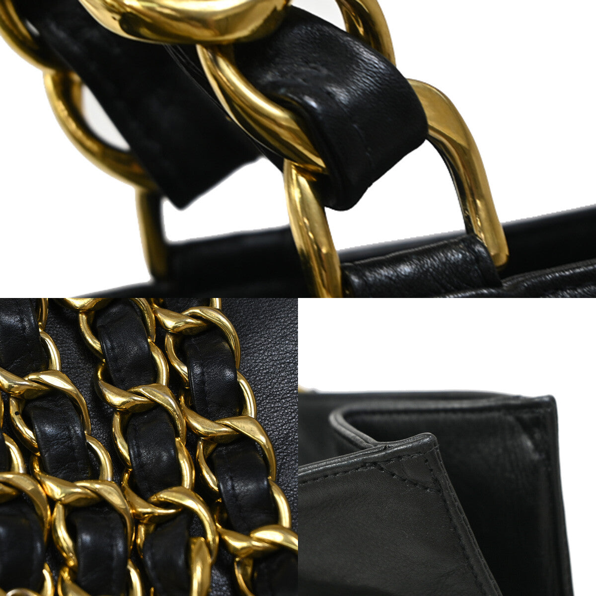 CHANEL CC Logo Chain Shoulder Tote Bag Leather Black GHW France 694RJ799