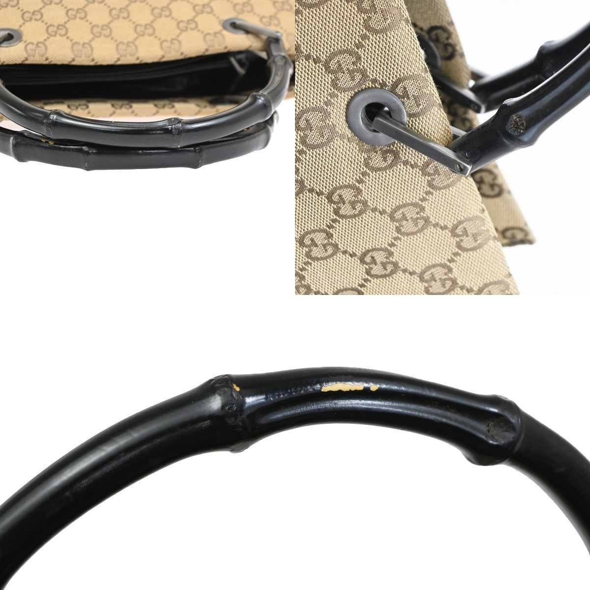 GUCCI Logo GG Pattern Hand Tote Bag Bamboo Canvas Leather Beige Italy 31TA687