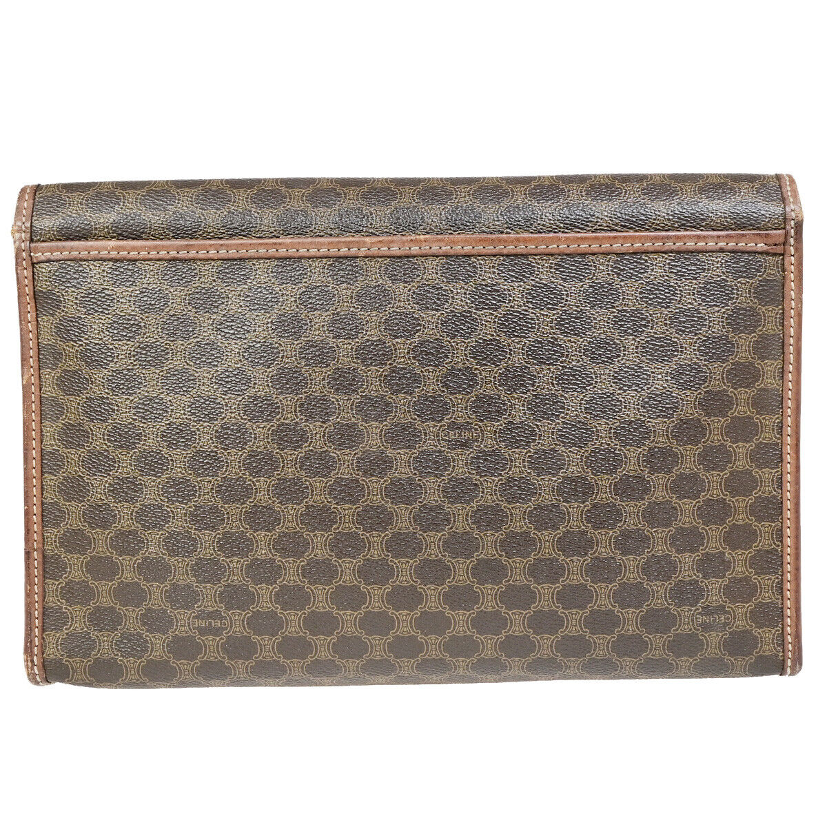 CELINE Logo Macadam Pattern Clutch Hand Bag PVC Leather Brown GHW 07YF602
