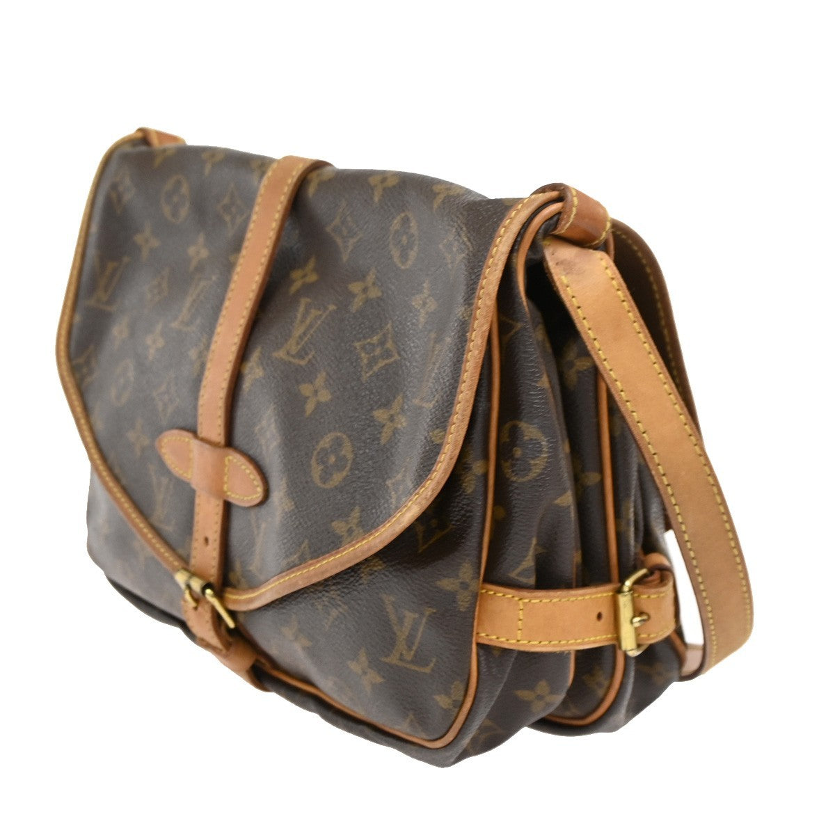 LOUIS VUITTON Logo Saumur 30 Shoulder Bag Monogram Leather Brown M42256 73DA259