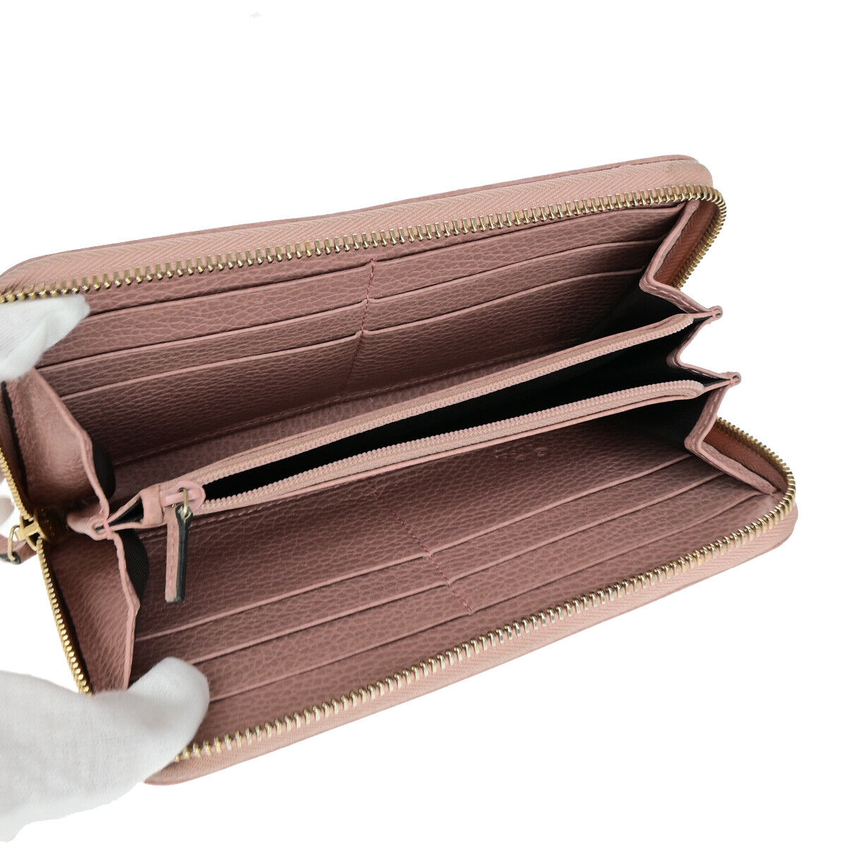 GUCCI GG Pattern Zip Aroung Long Wallet Purse Canvas Leather Brown Pink 69YF034