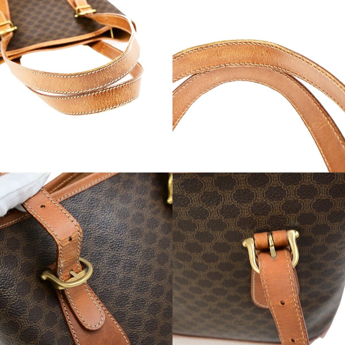 CELINE Logo Macadam Pattern Shoulder Tote Bag PVC Leather Brown Italy 61FB227