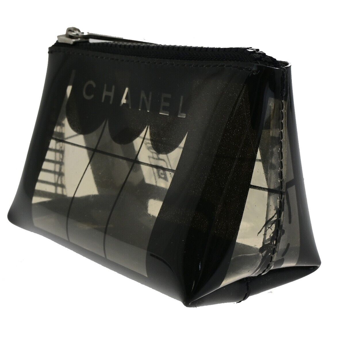 CHANEL CC Logo Coco Maison Window Mini Pouch Bag PVC Leather Black Italy 63FB253