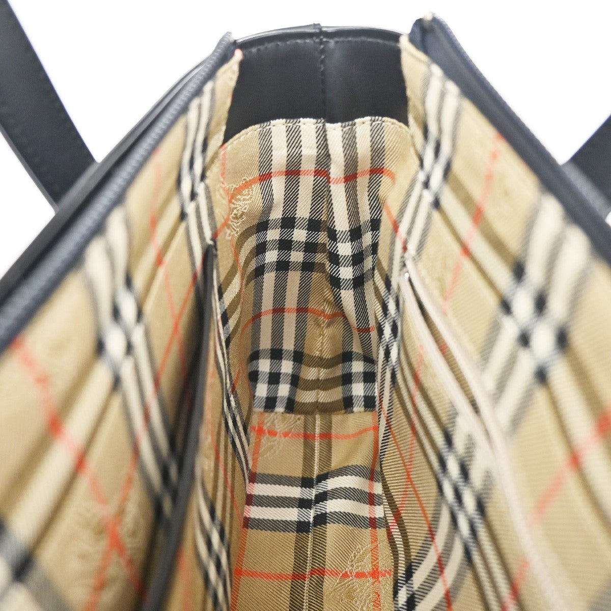 BURBERRY Logo Nova Check Shoulder Tote Bag Leather Canvas Black Beige 36RL524