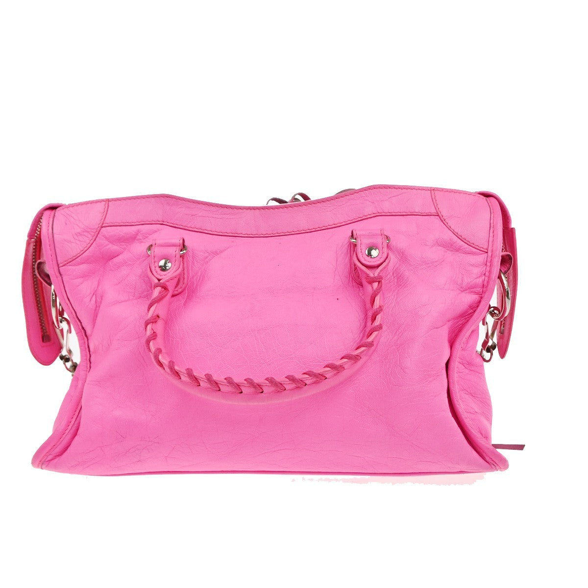 BALENCIAGA City 2Way Shoulder Hand Bag Leather Neon Pink SHW 689RP122