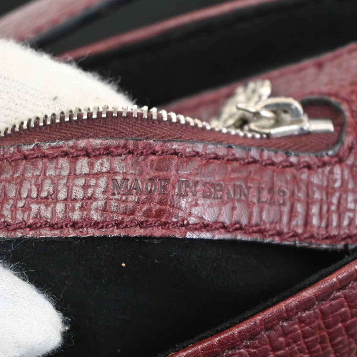 LOEWE Logo Shoulder Bag Embossing Leather Burgundy SHW Spain 32CA971