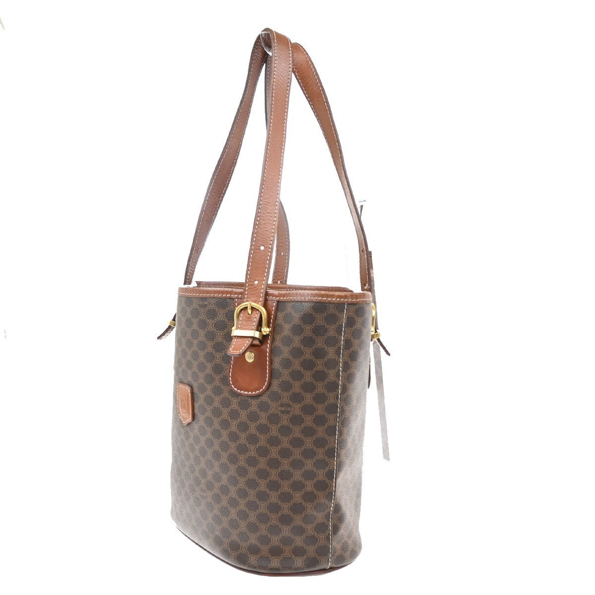 CELINE Logo Macadam Pattern Shoulder Bag PVC Leather Brown Italy Gold 04FC142