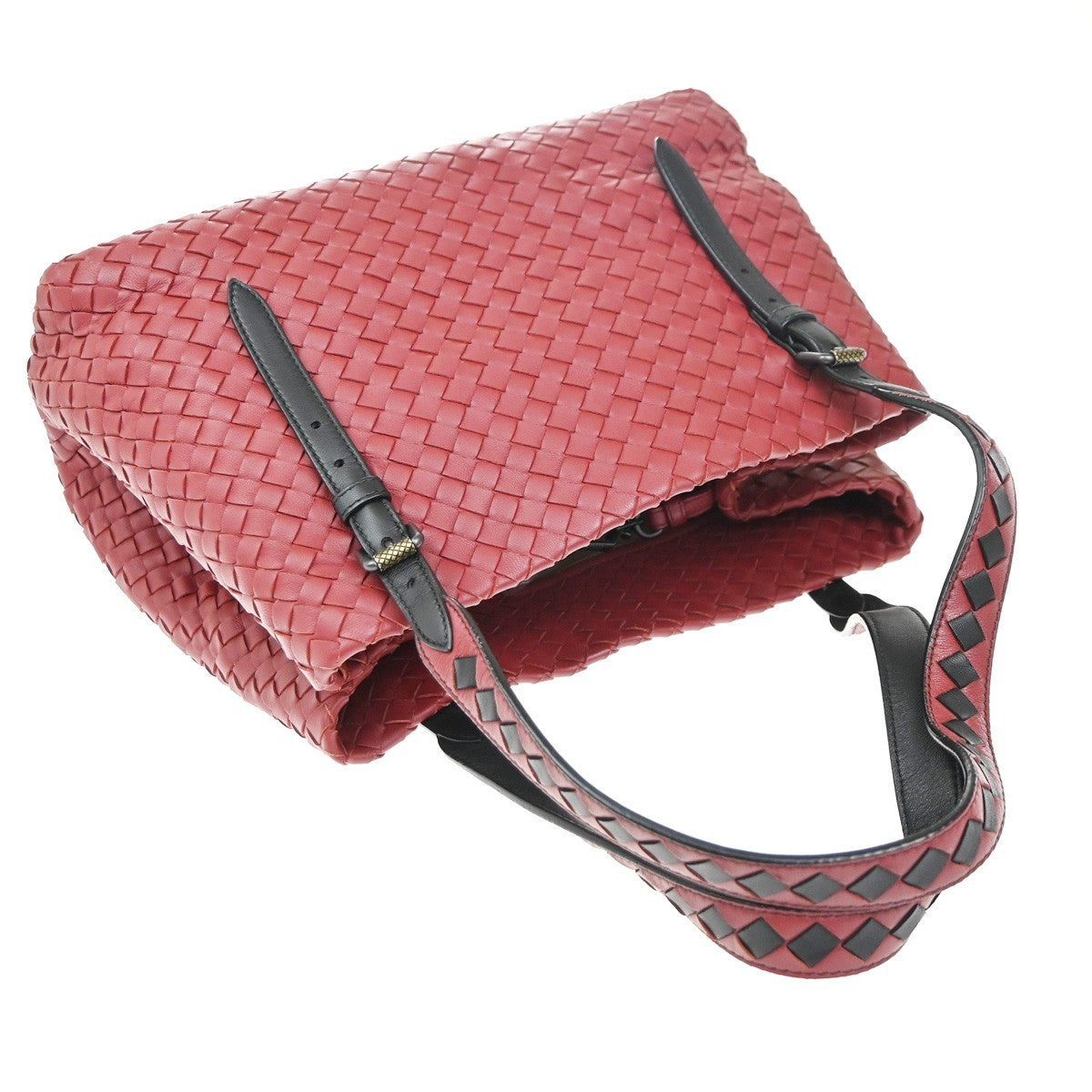 BOTTEGA VENETA Logo Intrecciato Shoulder Hand Bag Leather Red Italy 47RF991
