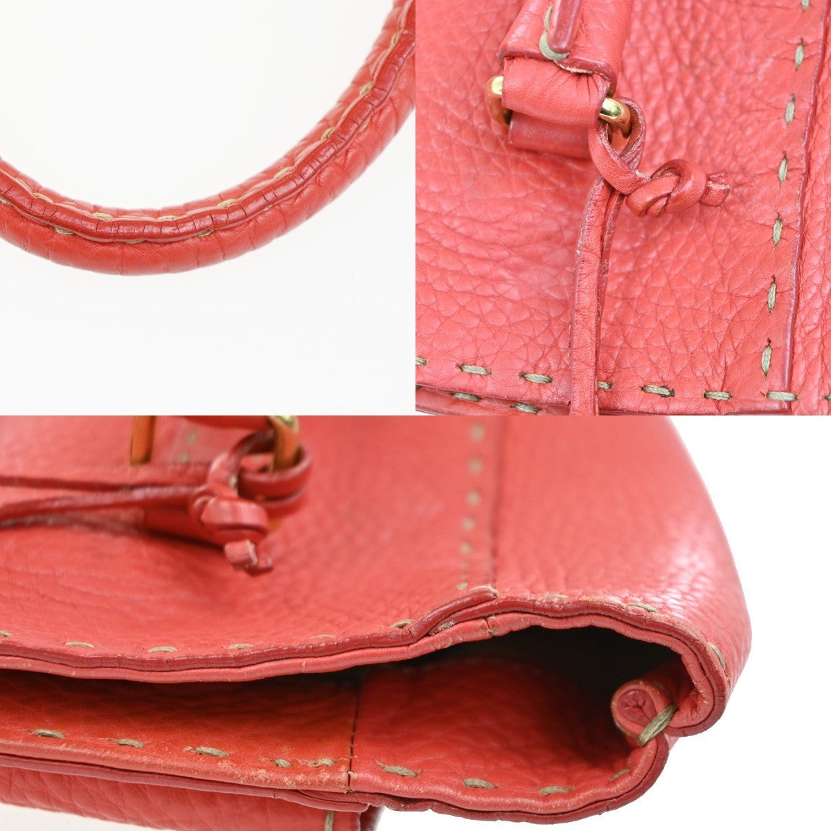 FENDI Logo Selleria Mini Linda Hand Bag Leather Red GHW Italy 31MA128